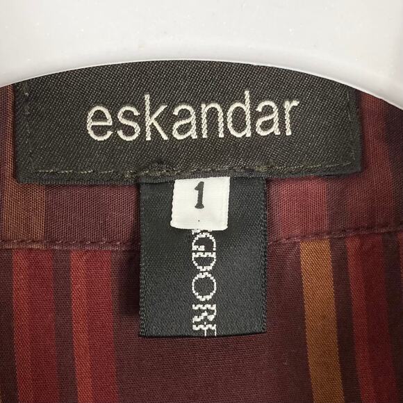 NWOT ESKANDAR Shirt 1~S~M~L~XL Oversized Plaid Brown Red High-Low Btn-Up Long-Sl - Picture 3 of 13